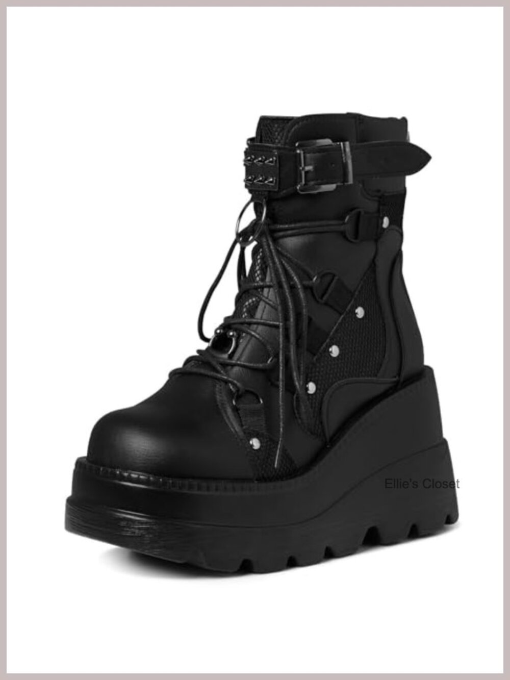 Womens Goth Platform Ankle Boots Faux Suede Chunky Wedge Heel Rave